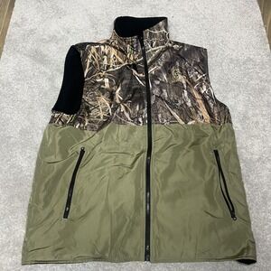 Ducks Unlimited Vest Mens Large Camo Black Reversible Fleece Hunting Mossy Oak